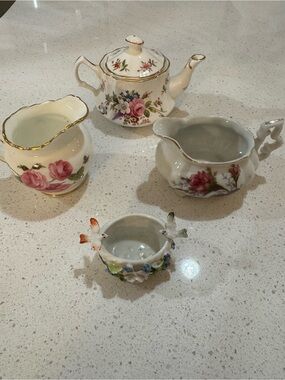 Floral Fantasy: 4-Piece Vintage English Bone China & Porcelain Set